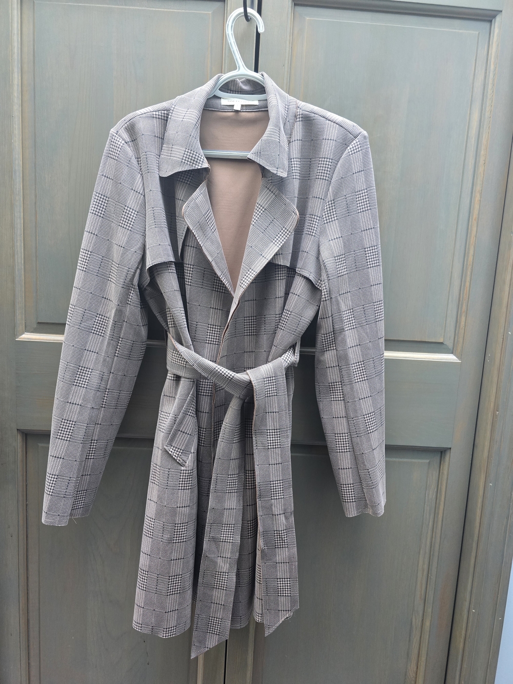 Solitaire Gray Plaid Belted Trench Coat